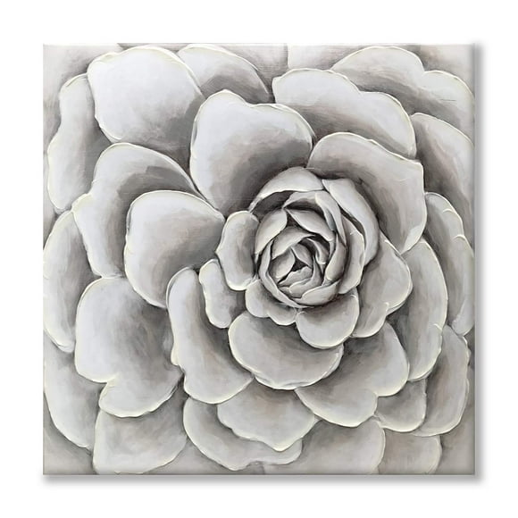 Paimuni Gray White Floral Succulent Plant Painting Modern Canvas Wall Art Printing with Embellishment Wall Decor Flower Pictures for Living Room Bathroom Bedroom Ready to Hang (24x24Inch)