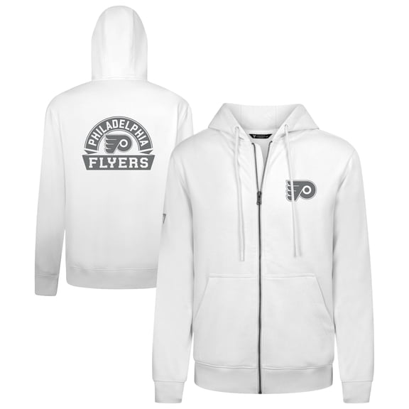 Men's Levelwear White Philadelphia Flyers Podium Chenille Logo Full-Zip Hoodie