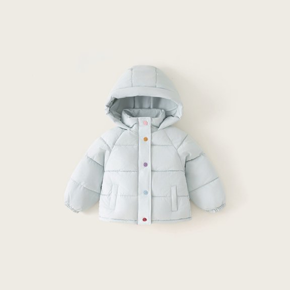 SGFCWSX Girls Winter Jacket Warm Hooded Puffer Waterproof Windproof Insulated Button Pockets Snow Outdoor Coat Blue Size 9