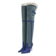 thumbnail image 2 of YDN Women Pointed Toe Two Tone Thigh High Boots Pull On Buckle Stiletto High Heels Winter Dressy Party Long Boots Size 13 Navy Green, 2 of 4