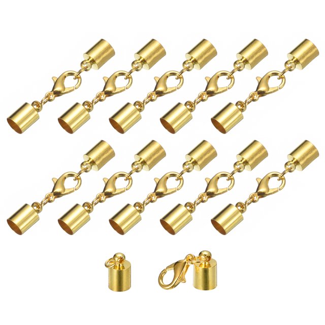 Unique Bargains 10Sets 6mm Embouts de Cordon en Cuir avec Fermoirs à Griffes de Homard, Terminateurs de Baril, Ton Or