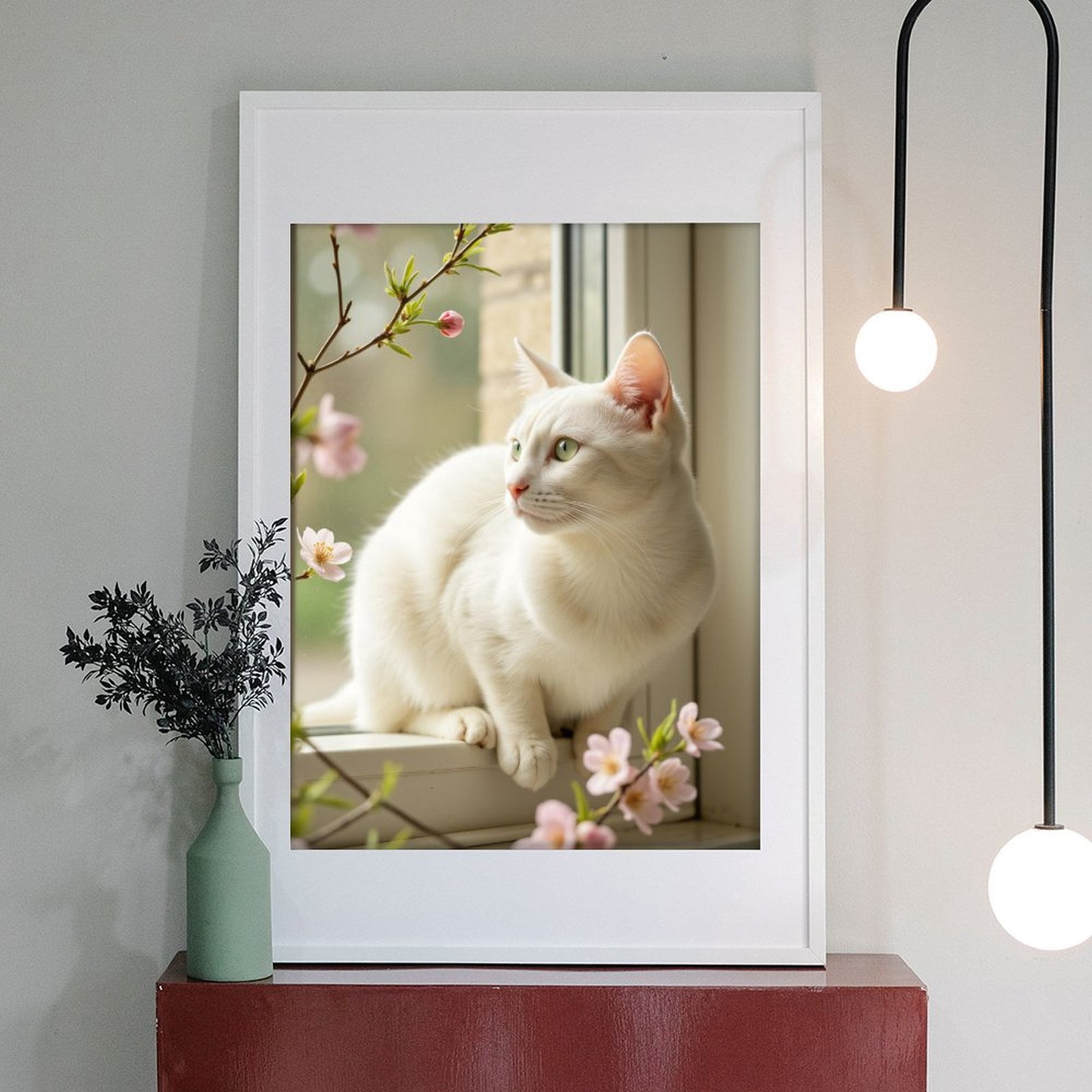 Diamond Art Kit for Adults, Elegant White Cat By Blossoms Diamond Painting for Adults Beginners, 5D DIY Diamond Art Painting Kits, Colorful Diamond Painting Craft for Home Decor 12x16
