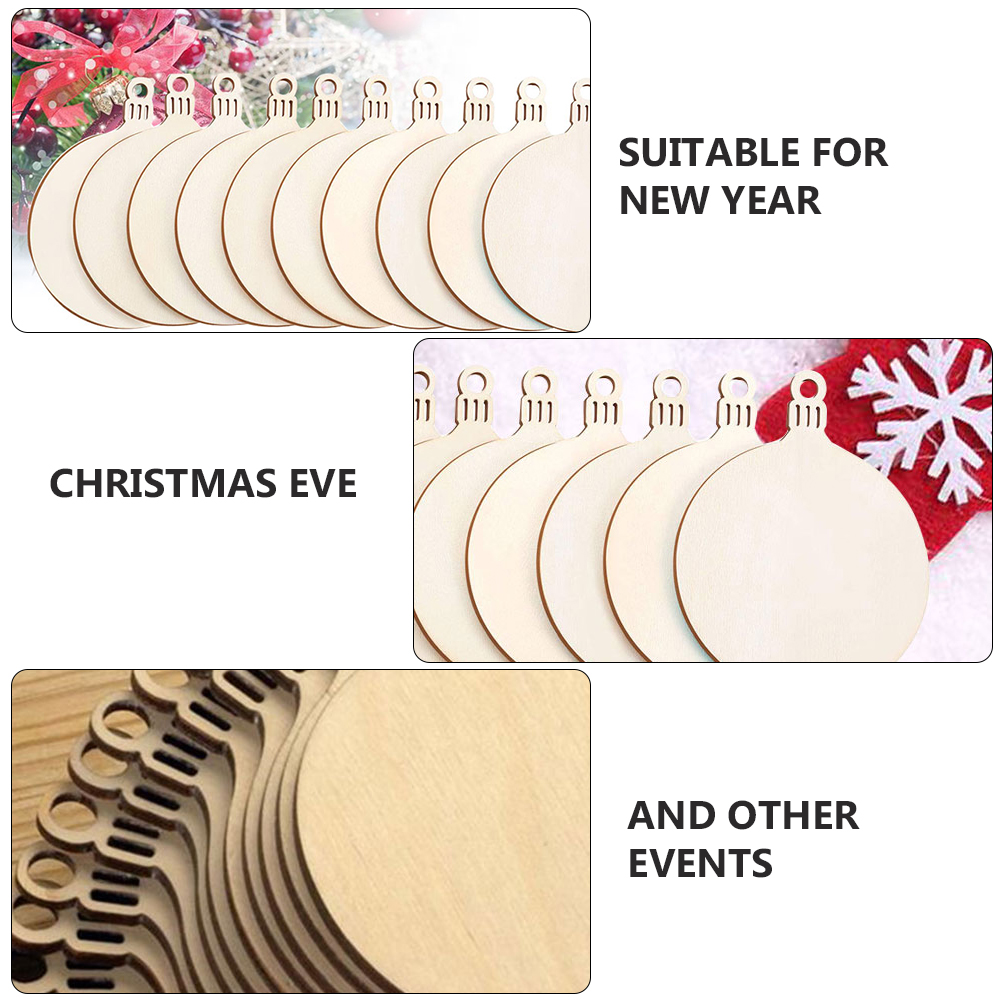 60Pcs Christmas Round Wooden Discs Wooden Hanging Ornament Natural Wood Slices - image 4 of 6
