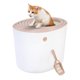 thumbnail image 1 of Gran arenero para gatos con entrada superior y pala, elegante caja redonda para gatos, arenero para gatitos, Blanco/Beige, 1 of 7