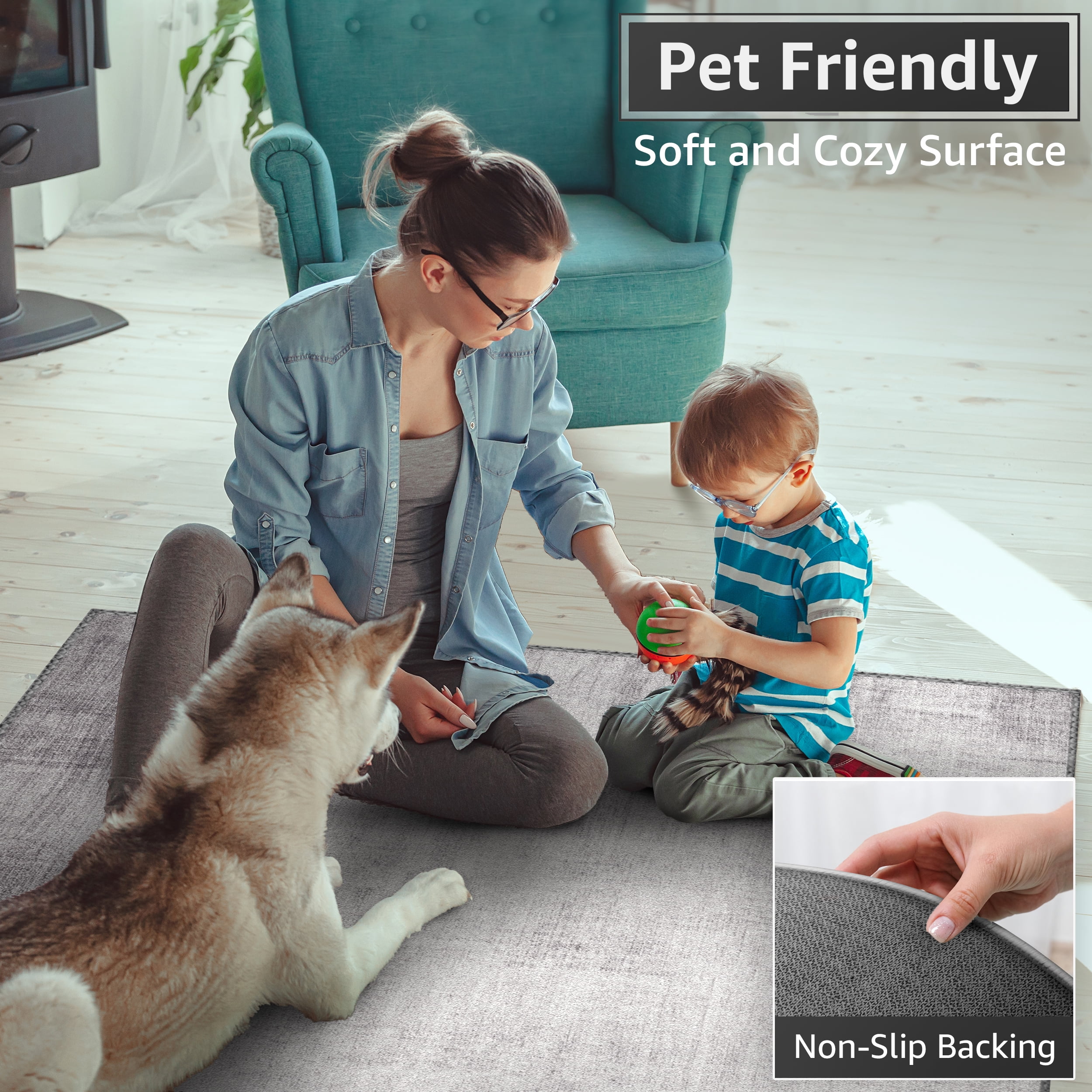 Sorbus 5x7 Washable Area Rug – Non-Slip Vintage Low Pile Indoor Carpet with Rubber Backing