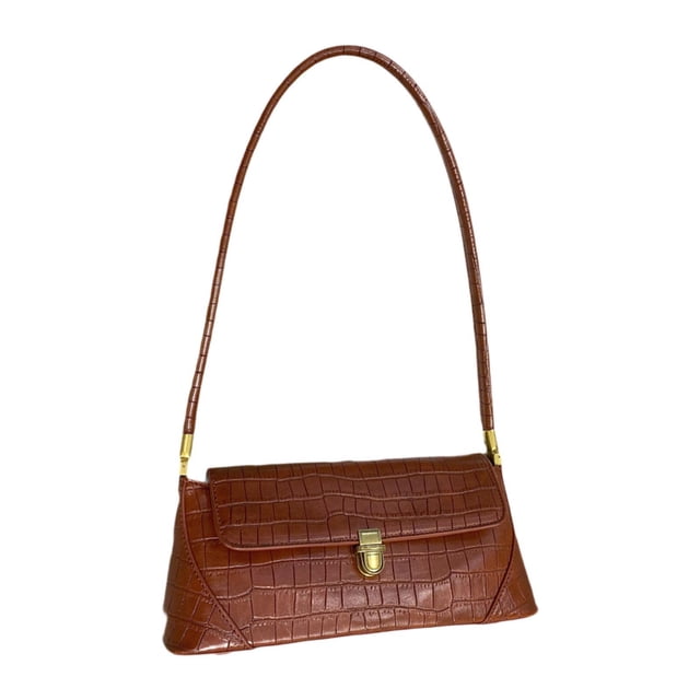 Bolso de mano de piel sintética para mujer, tipo sobre, con asa superior, ideal para ir al trabajo. Marrón con textura