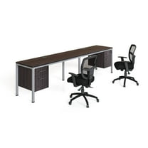 Boss Office Products Simple System Side by Side Double Desks with Pedestals in Driftwood