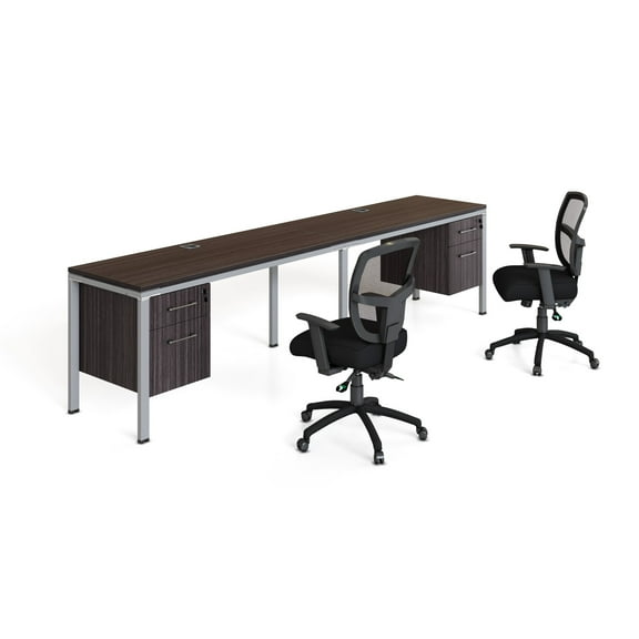 Boss Office Products Simple System Double Desk, Side By Side With 2 Pedestals, 29-1/2"H x 120"W x 24"D, Driftwood