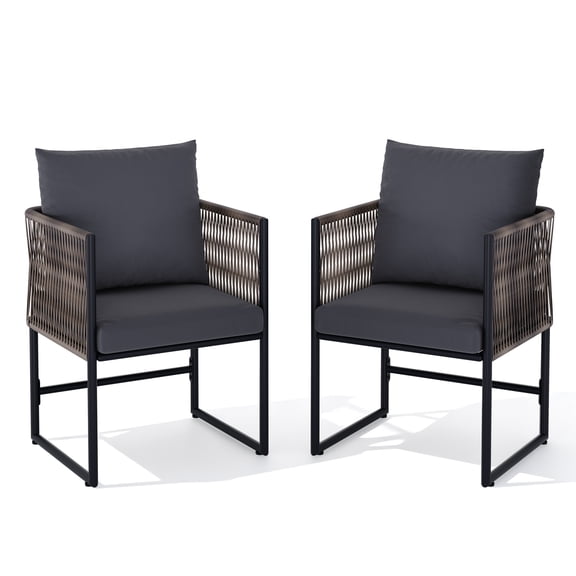 Sturdy PE Rattan Patio Dining Chairs – Outdoor Bistro Furniture with Cushions – Weatherproof, Metal Frame – Set of 2 – Two black ones per box