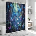 thumbnail image 5 of Polyester Fabric Blue Butterfly Shower Curtain, Modern Art Forest Butterflies Waterproof Bathtub Curtain Bathroom Decor Set with Hooks 72 x 84 Inches, 5 of 6