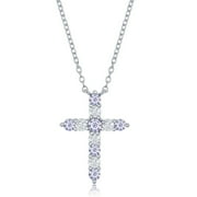 925 Sterling Silver Simulated 20mm Garnet, Amethyst, Aquamarine, White Topaz, Emerald, Lavender, Ruby, Peridot, Sapphire, Pink, Citrine, and Swiss Blue Birthstone 16+2 Cross Necklace