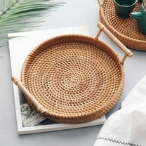 Opvise Wicker Fruit Tray Round Anti-deformed Rattan Enjoy Refreshments Wicker Serving Tray for Home M