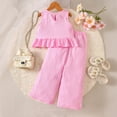 thumbnail image 4 of Faraee Infant Baby Toddler Girl 2 Piece Clothes Flower Linen Summer Outfits Sleeveless Ruffle Halter Tops Wide Leg Pants Kids Clothing Set 2-7 Years Pink, 4 of 9