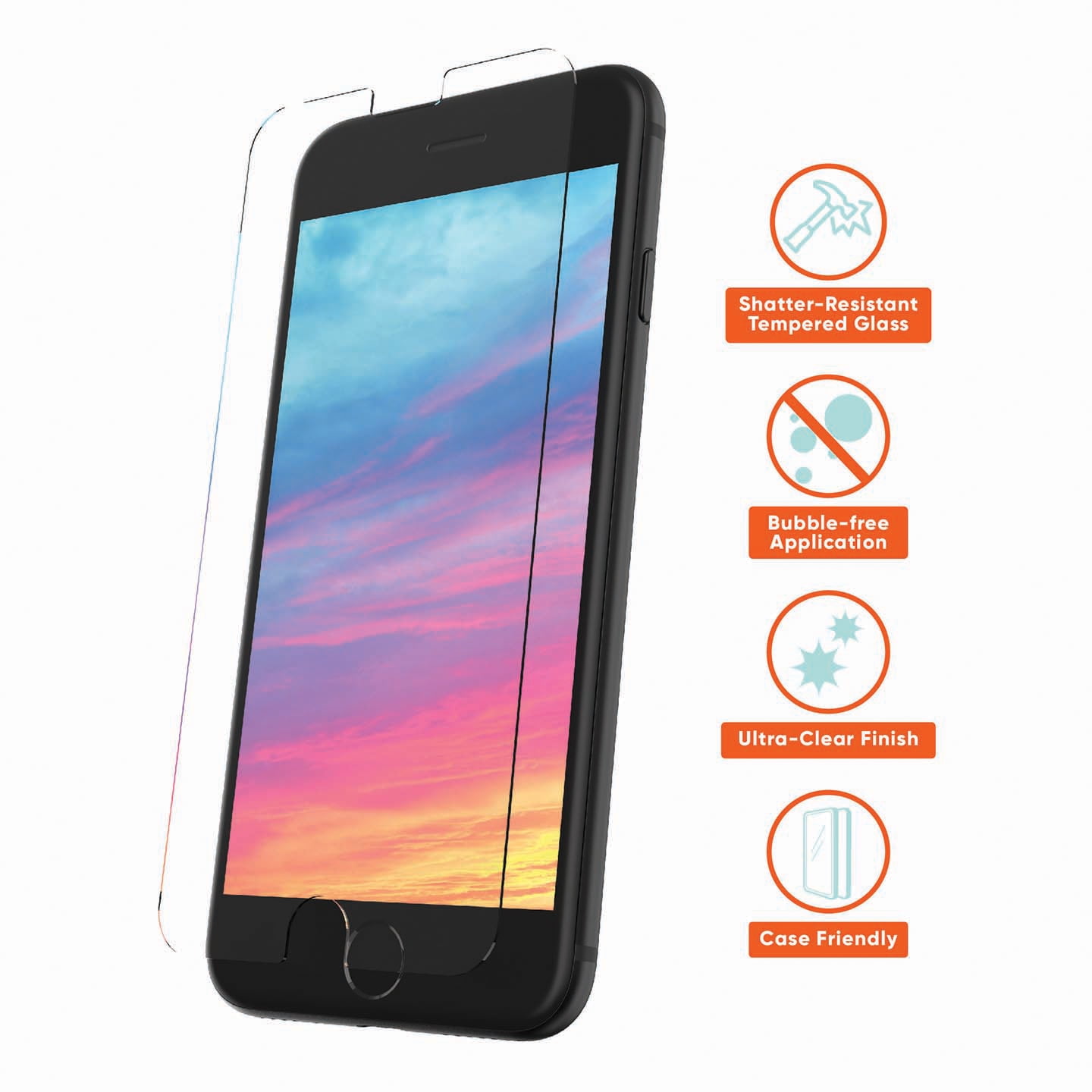 onn. Glass Screen Protector For iPhone 6 Plus/6s Plus/7 Plus/8 Plus