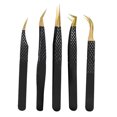 thumbnail image 1 of Pinzas para extensiones de pestañas con punta de fibra y agarre de diamante, juego de 5, color negro, 1 of 6