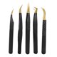thumbnail image 1 of Pinzas de pestañas con punta de fibra para extensiones de pestañas con agarre de diamante, juego de 5, color negro, 1 of 6