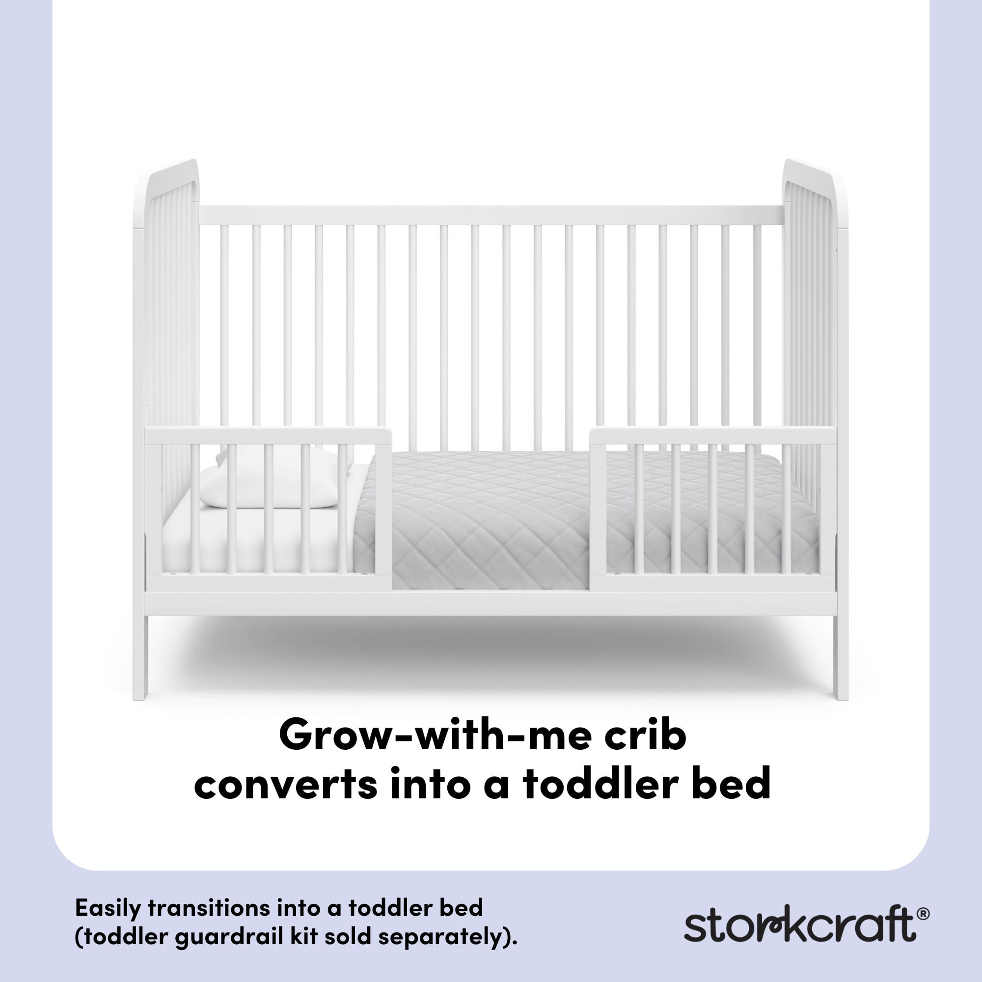 Storkcraft Pasadena 3-in-1 Convertible Baby Crib – GREENGUARD Gold Certified, 100% Solid Wood, Fits Standard Crib Mattress, Converts to Toddler Bed and Daybed, 4 Mattress Heights , White