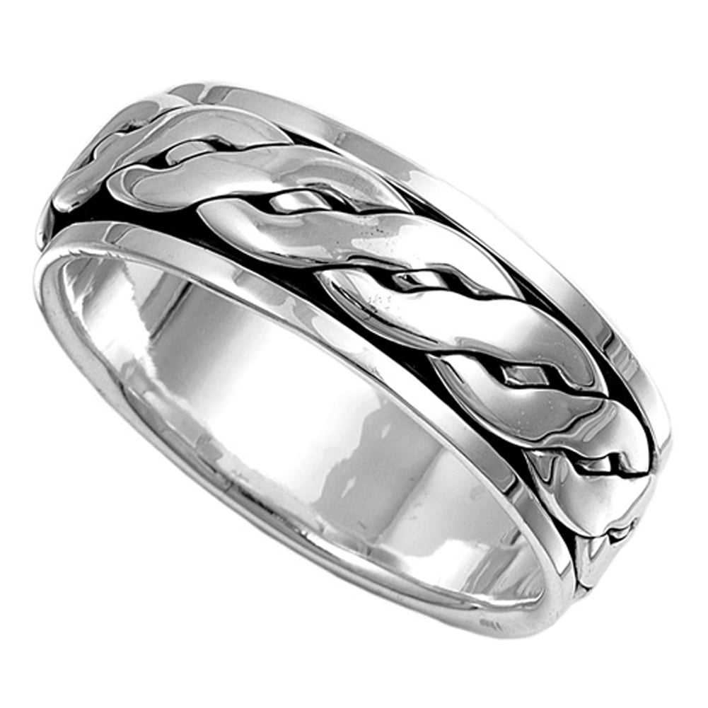 size 9 Sterling Silver 7mm wide Celtic Knot on 2mm wide band Ring