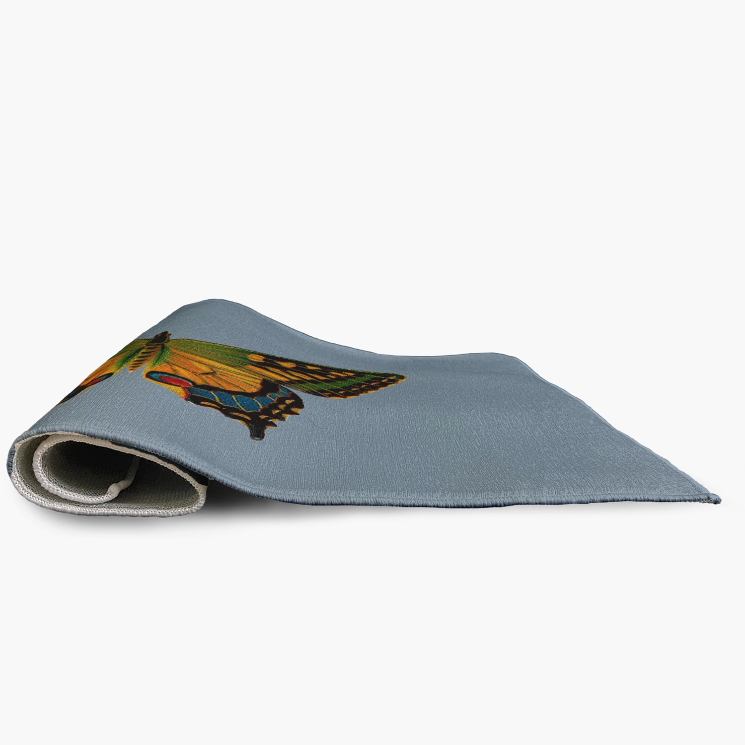 5' Round Simply Daisy Colorful Swallowtail Butterfly Novelty Chenille Area Rug, Dusty Smoke Blue