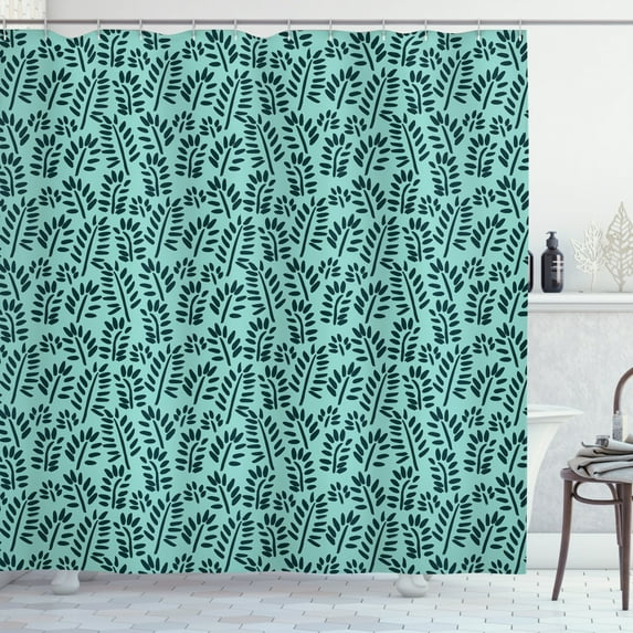 Teal and Turquoise Shower Curtain, Leaf Pattern Nature Botany Garden Growth Harvest Illustration, Fabric Bathroom Set with Hooks, 69W X 75L Inches Long, Turquoise Dark Teal, by Ambesonne
