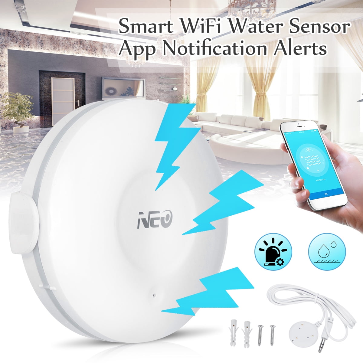 Smart Water Sensor Smart WiFi 2.4GHz Water Sensor for Flood & Leak
