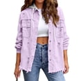 thumbnail image 5 of Women's Distressed Patchwork Mid-Length Denim Jacket Fashion Casual Loose Outerwear Light Purple L, 5 of 6