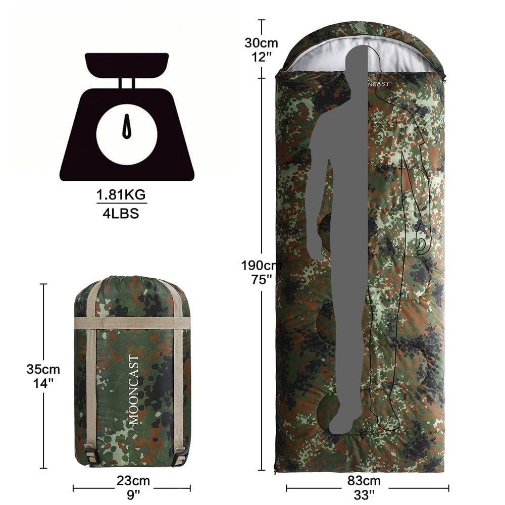 FAIRYLAND Sleeping Bags for Adults Kids with Compression Sack Portable and Lightweight for 3-4 Season Camping, Hiking,Waterproof, Backpacking and Outdoors（Camouflage）
