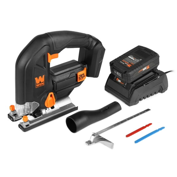 WEN 20V Max Cordless Jigsaw with 2.0 Ah Lithium Ion Battery and Charger