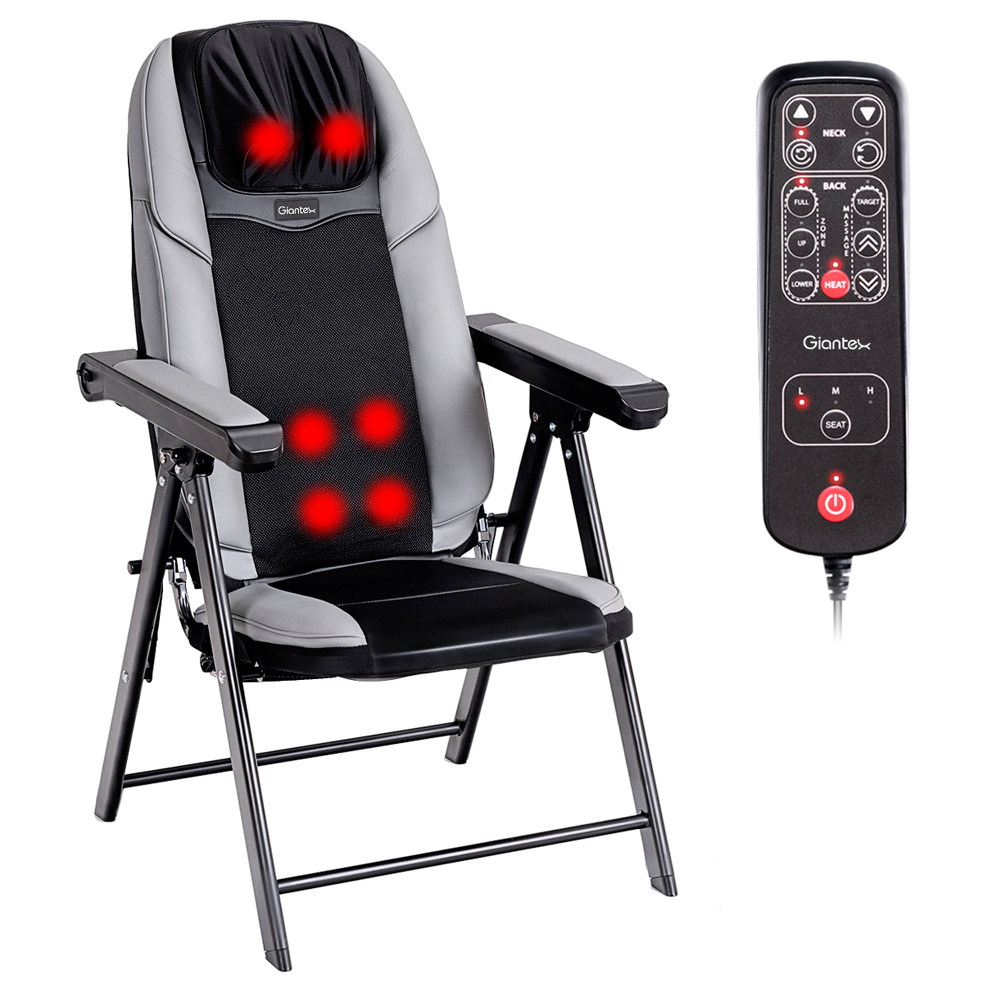 Costway Adjustable Folding Shiatsu Massage Chair Heated Back & Neck w/ USB Port