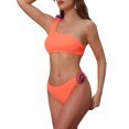 thumbnail image 4 of Women's 3D Rose Floral One Shoulder Ribbed Bikini Sets, 2 Piece Asymmetric Swimwear Bathing Suits Large Fluorescent Orange, 4 of 5