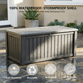 thumbnail image 3 of Decksplore 150 Gallon Resin Deck Box, Heavy-Duty All-Weather Storage Bench, Soft-Close Lockable Bin for Patio Cushions, Pool Toys, Firewood (Black), 3 of 11