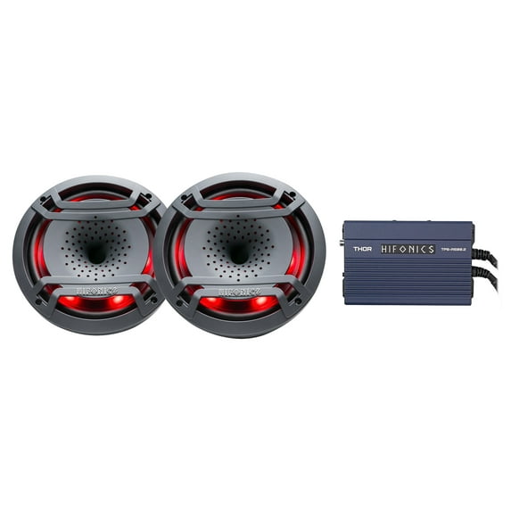 (2) Hifonics TPS-CX80 8" 300 Watt Marine/Boat LED Speakers+2-Channel Amplifier
