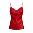 thumbnail image 5 of JGGSPWM Women's Satin Camisole Lace Silk Satin Pajama Tank Tops V Neck Soft Adjustment Spaghetti Strap Loose Sleepwear Red XXL, 5 of 5