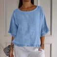 thumbnail image 2 of Womens Solid Color 3/4 Sleeve Tops Summer Tshirts Ruffle Flowy Crew Neck Dressy Casual Blouses Trendy Cute Work Sky Blue M(M), 2 of 8