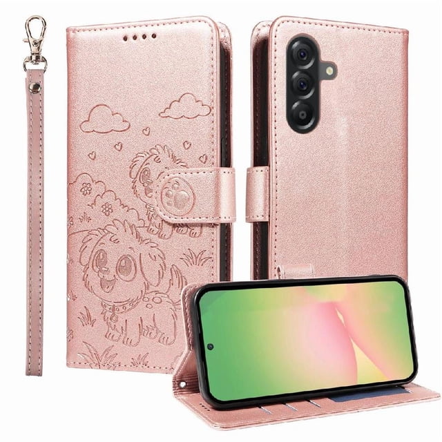 Funda Cartera GANGXUN con Diseño de Perrito en Relieve para Samsung Galaxy A56 5G , Protección 360° con Ranuras y Correa Desmontable
