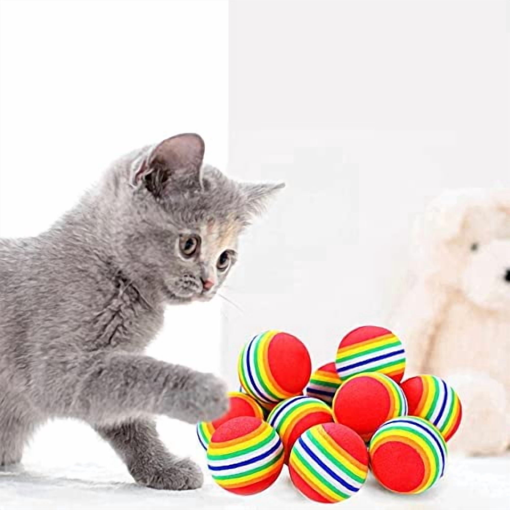 50pcs 1.38" Cat Toy Balls Interactive for Indoor Cats Red Rainbow Soft EVA Foam Kittens Favorite Toys 35mm Dia. Small Dogs Puppies Toy Balls Bulk Activity Chase Quiet Play Sponge Ball