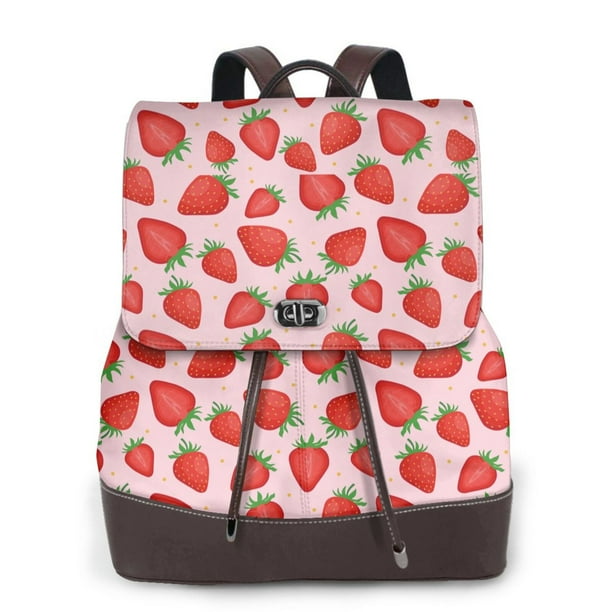 Disketp Strawberries Mochila de Cuero para Mujer, Bolso de Espalda Antirrobo con Estilo para Viaje, Trabajo y Uso Diario