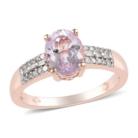 Diamond Kunzite Ring - AA Premium Kunzite Diamond Ring 925 Silver Vermeil Rose Gold