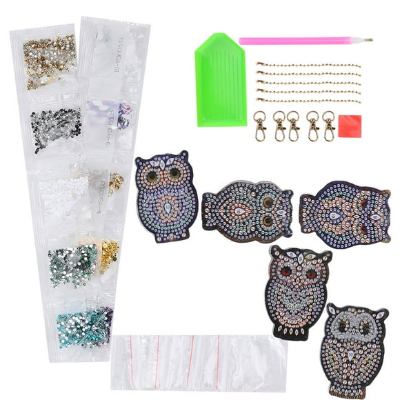 Rhinestones Bag Decor, Easy Operated 5pcs DIY Key Chains, Special Owl Painting, For Bag Decor Key