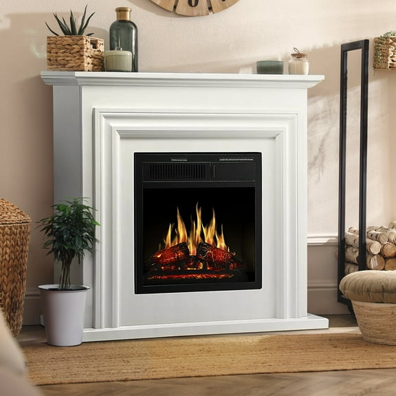 Electactic Electric Fireplace, Free Standing Fireplace, with Remote Control, Adjustable LED Flame, 750W/1500W -（White）
