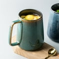 thumbnail image 2 of Extra Large Ceramic Coffee Mug with A Big Handle,Jumbo Tea and Coffee Cup for Office and Home,With Spoon and Wooden Lid,Dishwasher and Microwave Safe(Green), 2 of 9