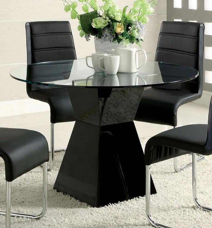 Contemporary Black Tempered Glass Dining Room Set 5pcs FOA Mauna