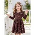 thumbnail image 2 of AmzBarley Kids Ruffle Shoulder Twirl Dress, Girls Long Sleeve Brown Leopard Print A‑Line Casual Dress 9-10 Years, 2 of 7
