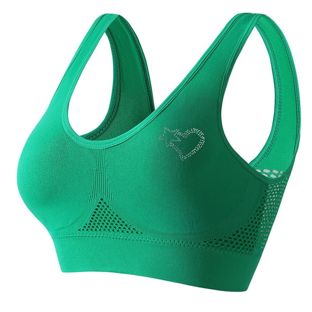 Women's Rhinestone Sports Bra - Hollow Back Design w/ Wide Strap Support | Anti-Sagging Wireless Bra for Workouts & Mature Figures