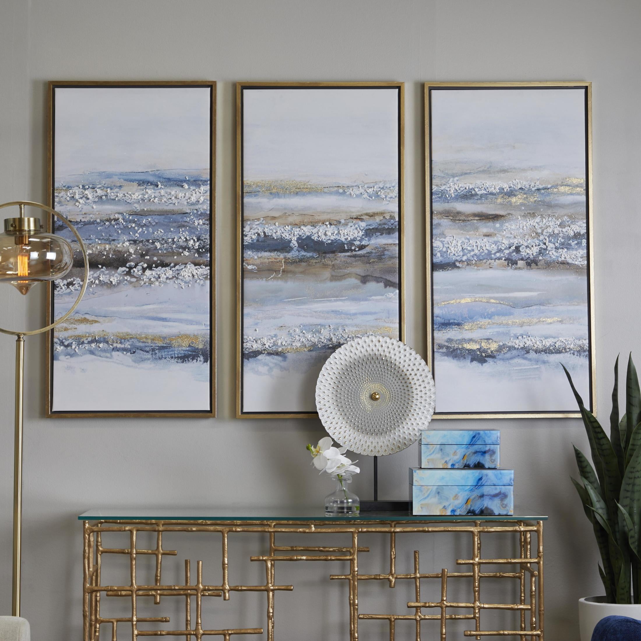 20" x 39" Landscape Framed Wall Art with Gold Frame, by DecMode (3 Count)