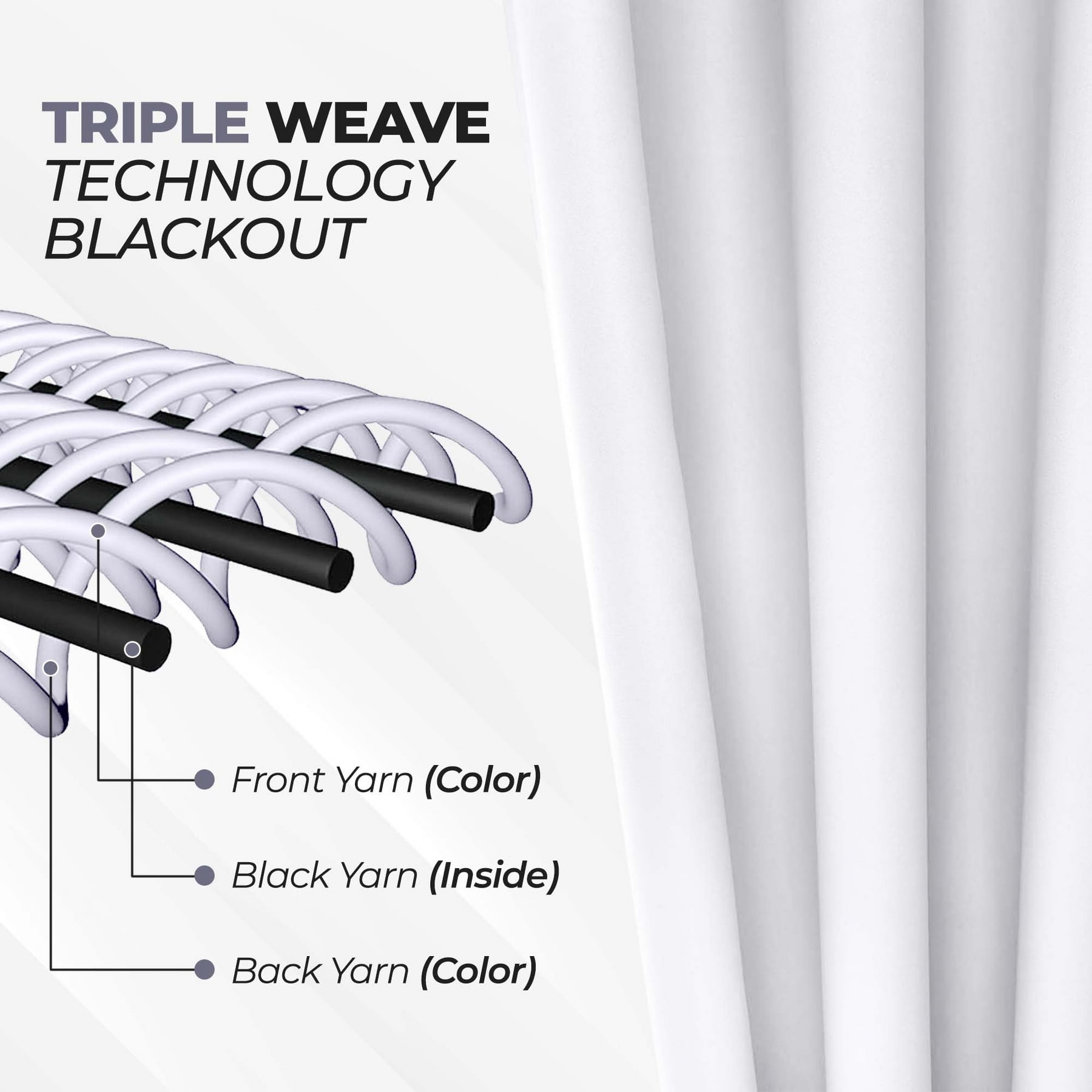 Superior Blackout Solid Light Filtering Back Tab Curtain Panel Set, 52" x 96", Snow White
