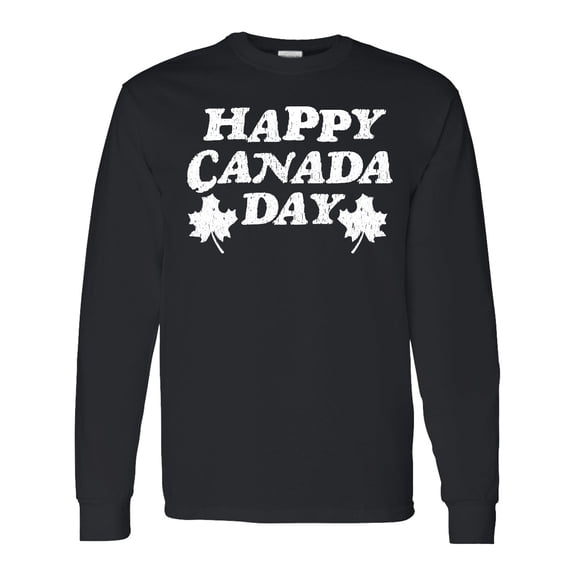 Inktastic Happy Canada Day with Distressed Maple Leaves Long Sleeve T-Shirt
