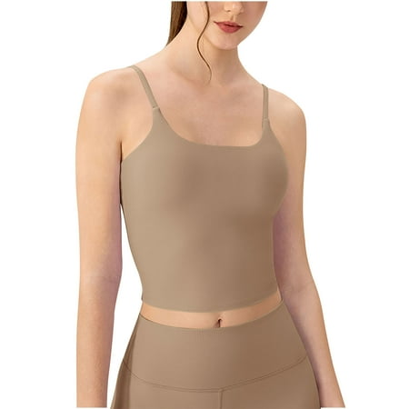 RYDCOT Cami Tank Tops for Women Built in Padded Bra Longline Sports Bra Cropped Tank Tops for Women Workout Fitness Camisole Crop Top Yoga Top Today Sales Brown