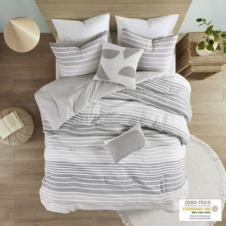 King/Cal King Evan 5pc Woven Stripe Cotton Gauze Comforter Set Gray