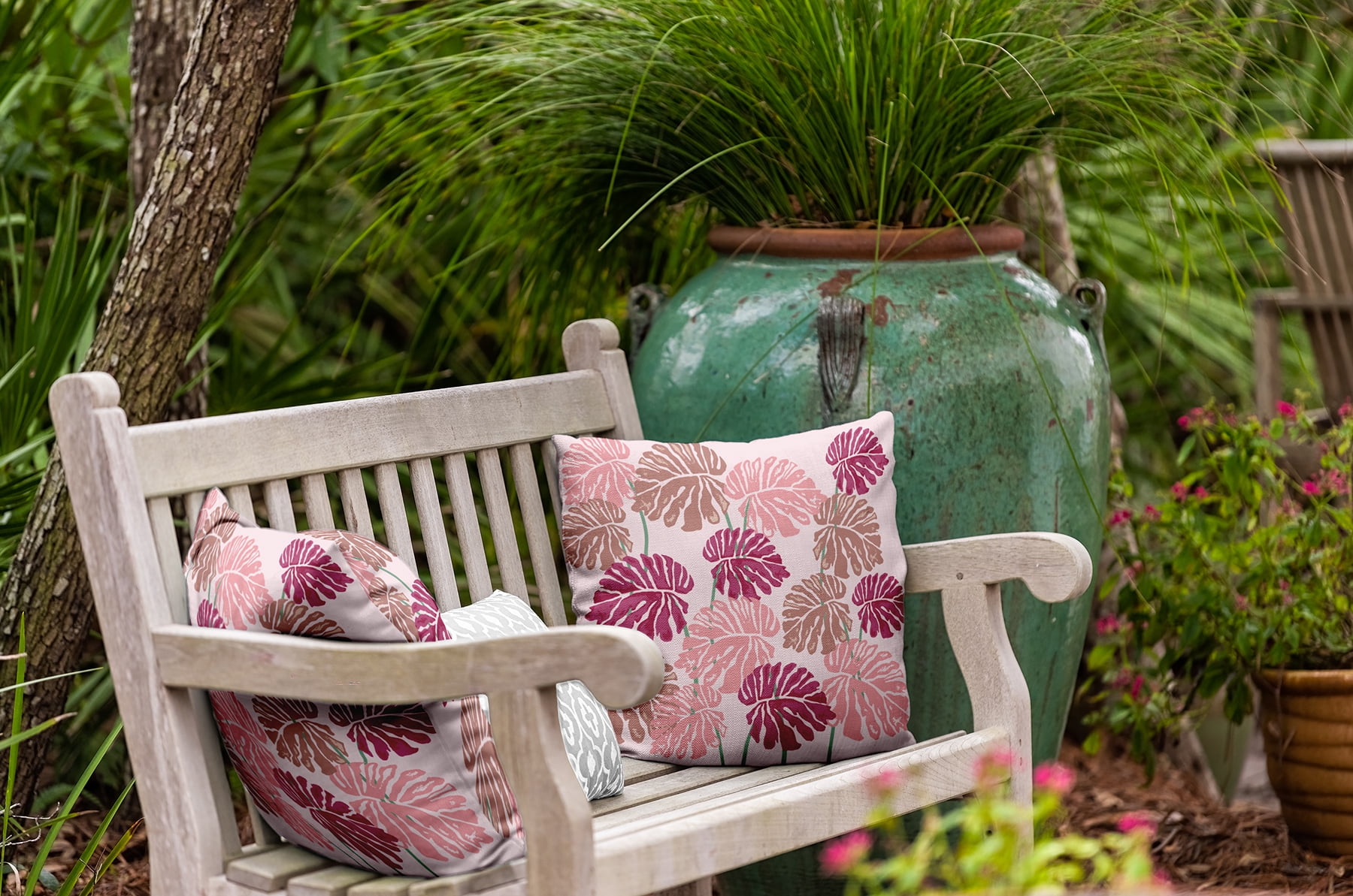 20" x 20" Simply Daisy Big Leaves Polyester Indoor/Outdoor Pillow, Bold Pink Qty 1
